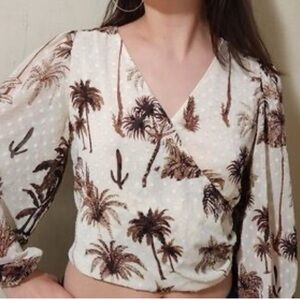 Joie Bellona Cream chocolate Palm Desert Cactus Print Faux Wrap top Small
